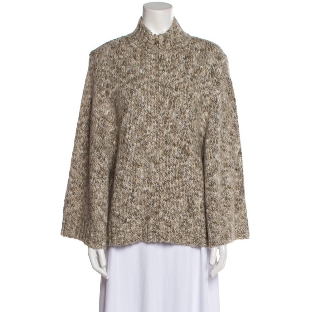 St. John Tweed Pattern Mock Neck Wide Sleeve Oversized Sweater Women's Sz XL